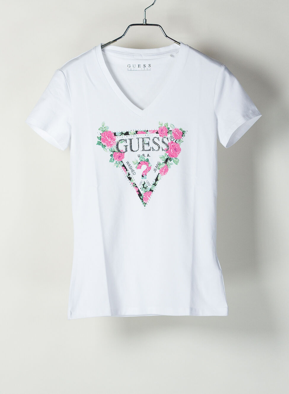 T-Shirt Logo Triangolo Floreale Guess Donna