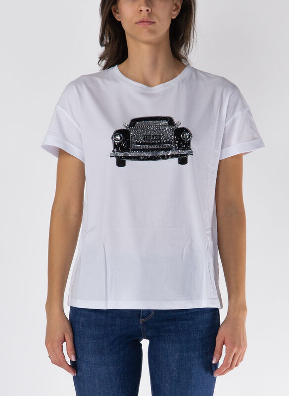 T-SHIRT CON STAMPA STRASS, N9946 WHT, medium