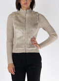 CARDIGAN FULL ZIP ECOPELLICCIA, F1CY BEIGE, thumb