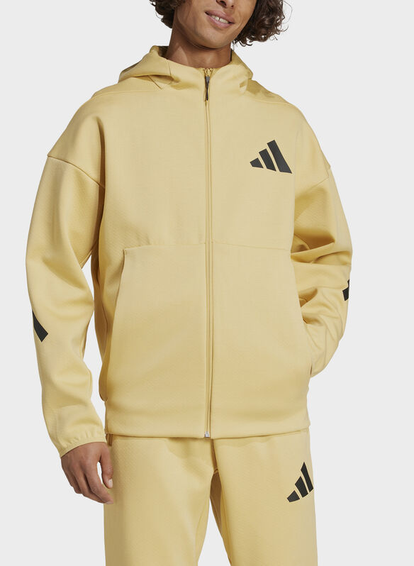 FELPA FULL ZIP CON CAPPUCCIO, YELLOW, medium