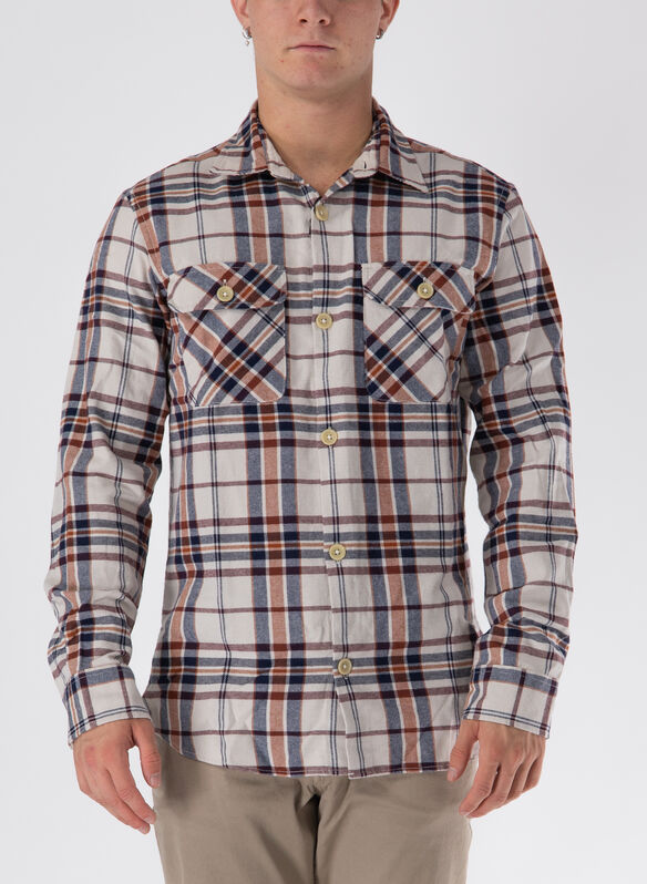 CAMICIA DARREN IN  FLANELLA CHECK, MOCHA BISQUE, medium