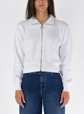 FELPA CON ZIP IN MAGLIA E TRECCE, 01 WHT, thumb