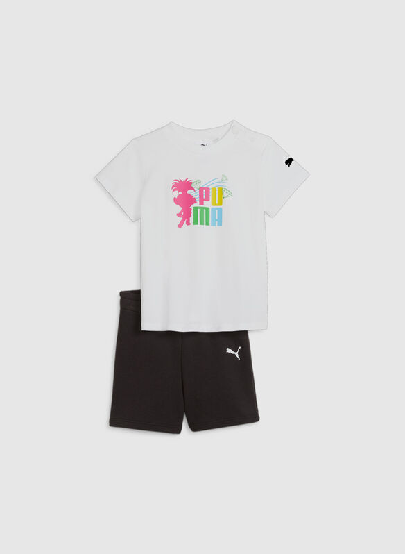 COMPLETINO T-SHIRT + SHORT PUMA x TROLLS BAMBINO, 02 WHTBLK, medium