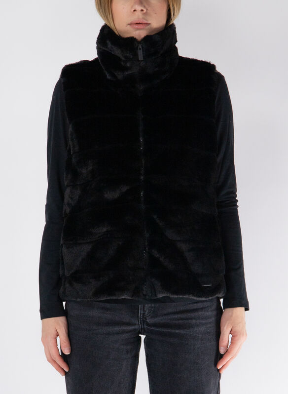 GILET PELLICCIA SINTETICA RIGATA, N BLK, medium