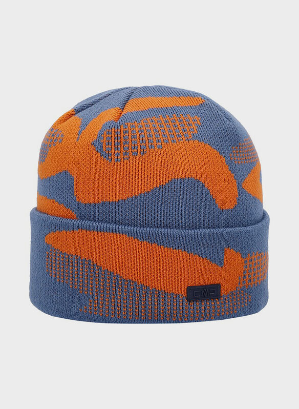 CAPPELLO IN MAGLIA CON RISVOLTO RAGAZZO, N825 BLUESTONEORANGE, medium