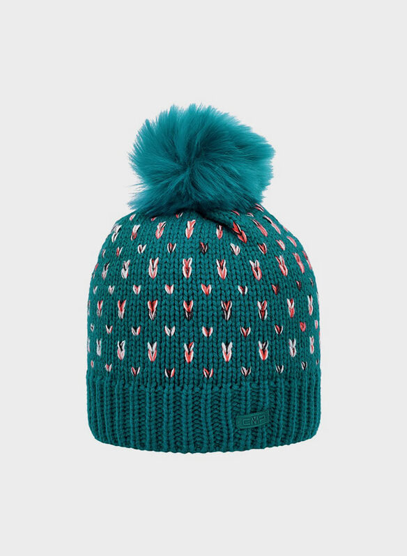 CAPPELLO IN MAGLIA  CON PON PON, E867 TEAL, medium