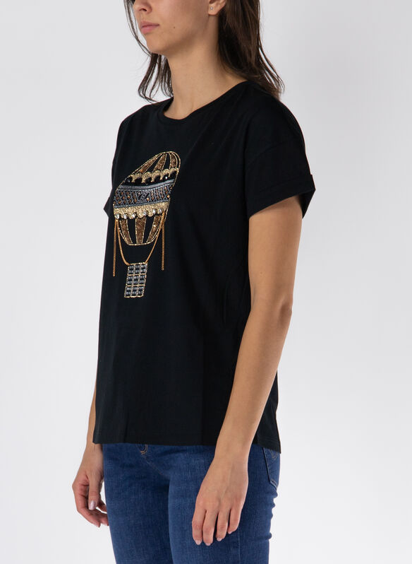 T-SHIRT CON STAMPA STRASS, N9944 BLK, medium