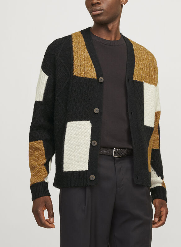 CARDIGAN BOTTONI MARKUS, BLACK  BLK MULTICOLOR, medium