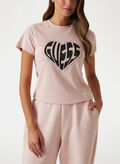 T-SHIRT CON LOGO A CUORE IN STRASS, PGLS PINK, thumb