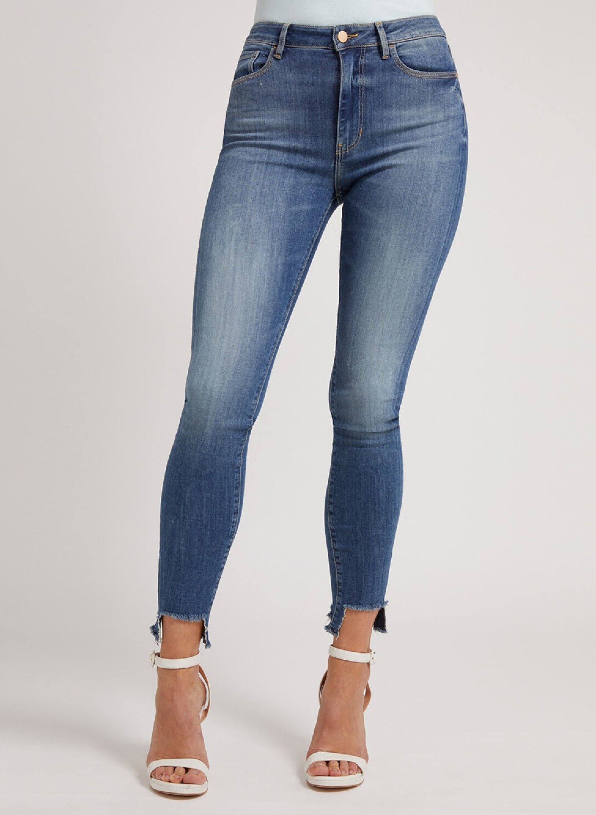 Crop Con Frange Irregolari donna jeans skinny blu