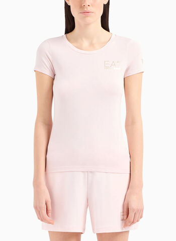 T-SHIRT CON LOGO STRASS, 1422 PINK, small