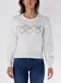 MAGLIONE GIROCOLLO CON LOGO STRASS, 10607 WHT, thumb