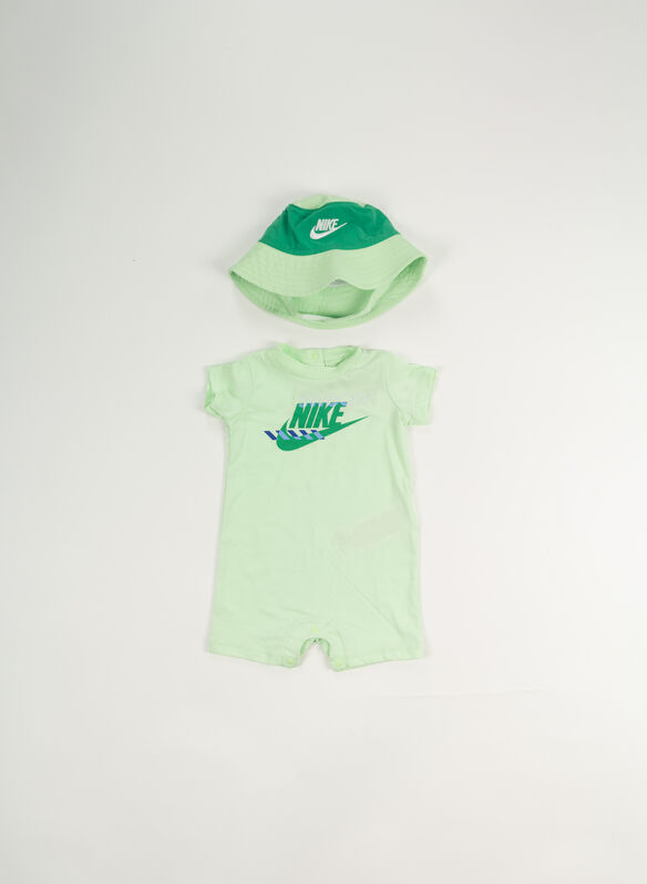 COMPLETO PAGLIACCETTO + CAPPELLINO SWOOSH INFANT, E2E GREEN, medium