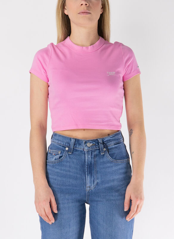 T-SHIRT SLIM CROP MICRO LOGO, TOT PINK, medium