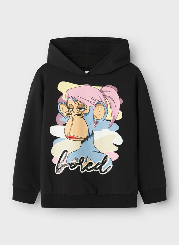 FELPA HOODIE DISA BORED GRAPHIC RAGAZZA, BLACK, medium