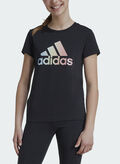 T-SHIRT ESSENTIAL METALLIC LOGO RAGAZZA, BLK, thumb