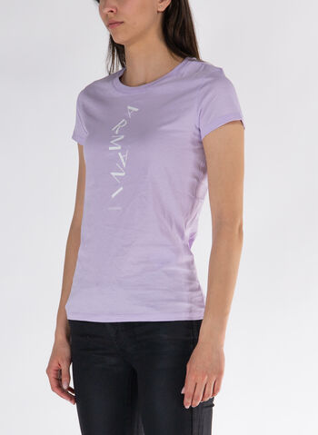 T-SHIRT CON STAMPA LOGO VERTICALE, 1354 VIOLET, small