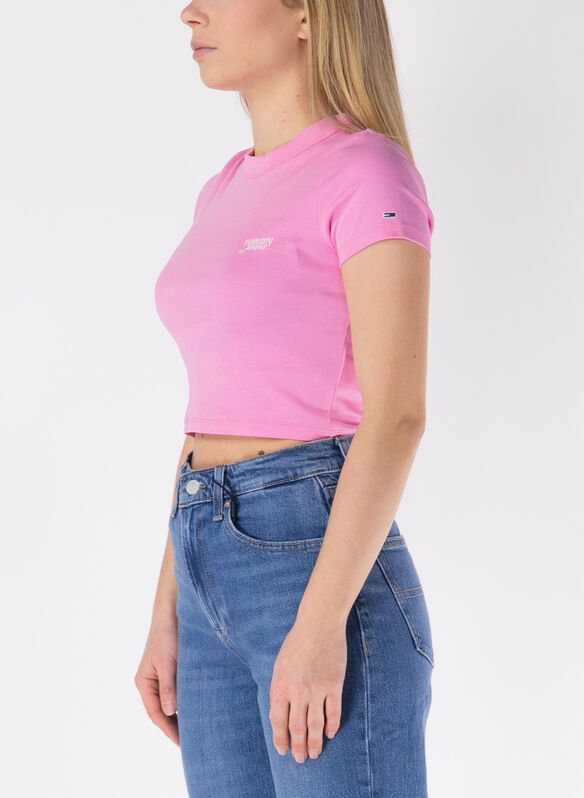 T-SHIRT SLIM CROP MICRO LOGO, TOT PINK, medium