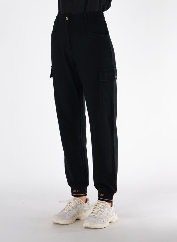 PANTALONI CARGO IN JERSEY, 22222 BLK, medium