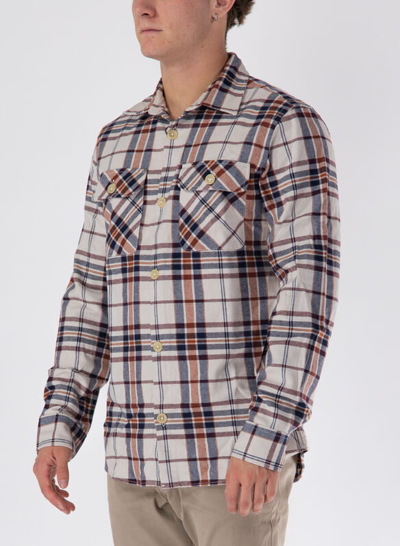 CAMICIA DARREN IN  FLANELLA CHECK, MOCHA BISQUE, medium