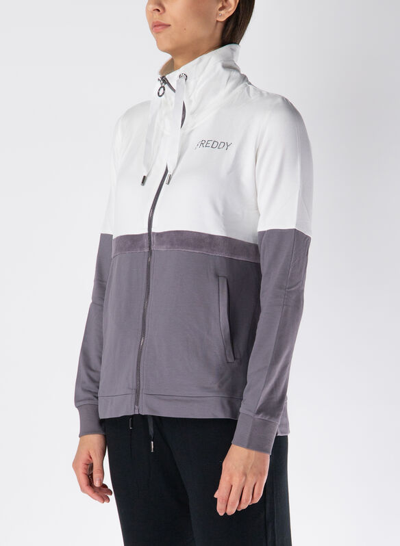 FELPA FULL ZIP CON BANDA IN VELLUTO, G48W PAANNACENERE, medium