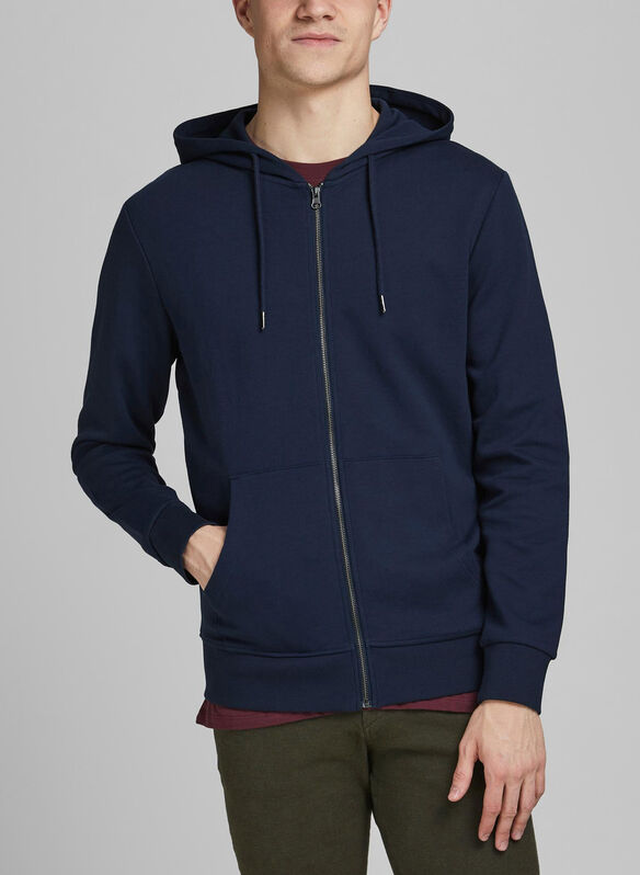 FELPA BASIC INTERLOCK FULL ZIP CON CAPPUCCIO, NAVY BLAZER NVY, medium