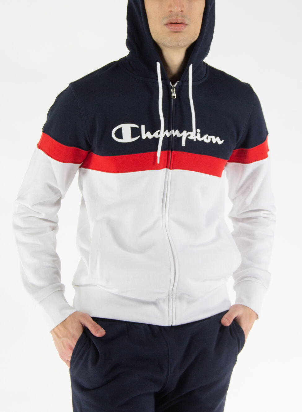 Champion Tuta Sportiva Cerniera Con Cappuccio Ciniglia Grigio