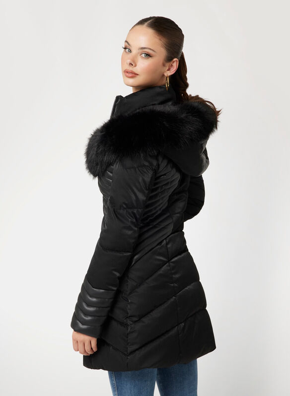 GIUBBOTTO PUFFER FAUX FUR HOOD, JBLK BLK, medium