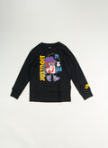 T-SHIRT BOXY PEACE BAMBINO, 023 BLK, thumb