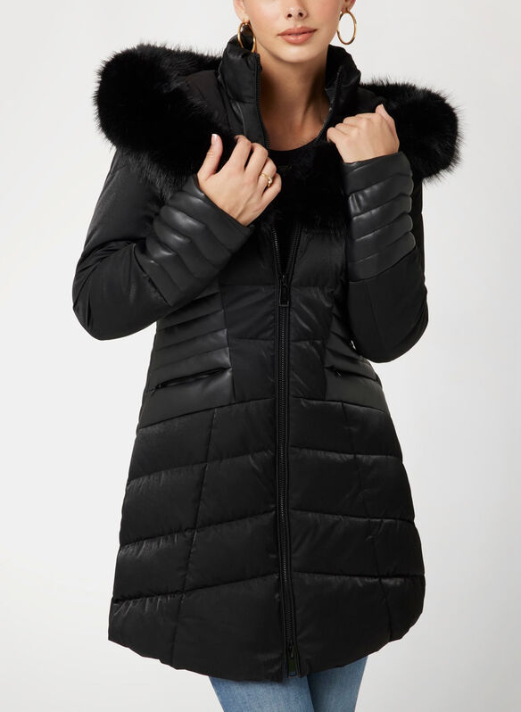 GIUBBOTTO PUFFER FAUX FUR HOOD, JBLK BLK, medium