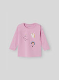 T-SHIRT A MANICHE LUNGHE CON GRAFICA BIMBA, PASTEL LAVENDER PINK, thumb