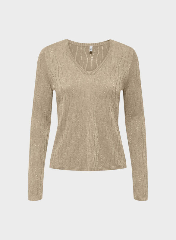 MAGLIONE MELLA V LUREX, FROSTED ALMOND, medium