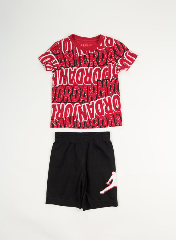 COMPLETO T-SHIRT + SHORT JORDAN PLAY BAMBINO, 023 BLK RED, medium