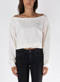 FELPA CROP ESSENTIAL CON SCOLLO A BARCA, YBH PANNA, thumb