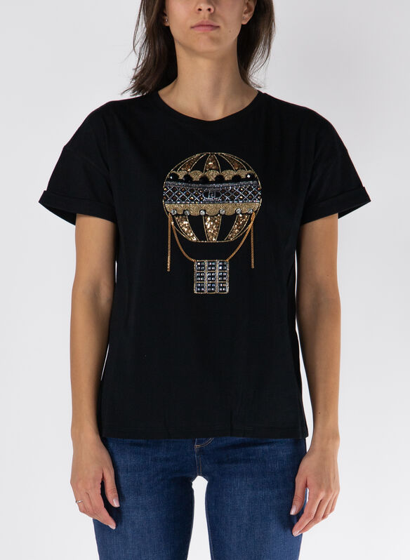 T-SHIRT CON STAMPA STRASS, N9944 BLK, medium