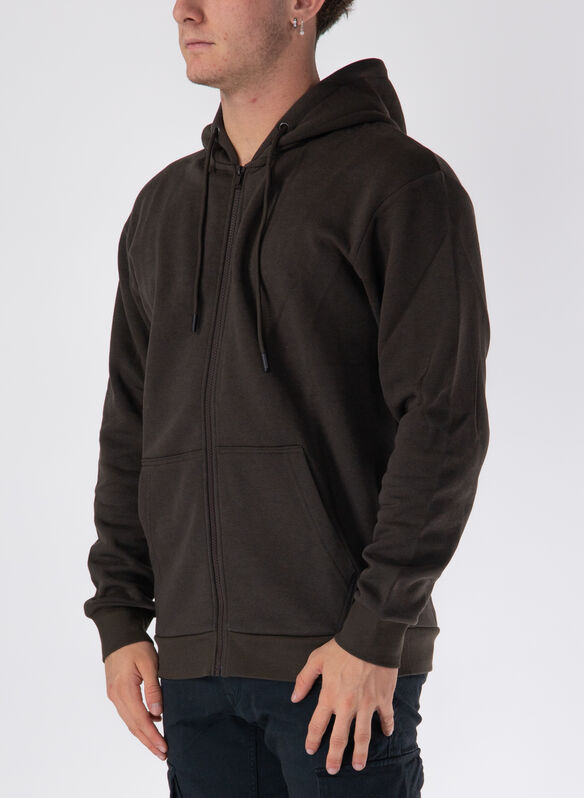 FELPA CON CAPPUCCIO FULL ZIP, MULCH BROWN, medium