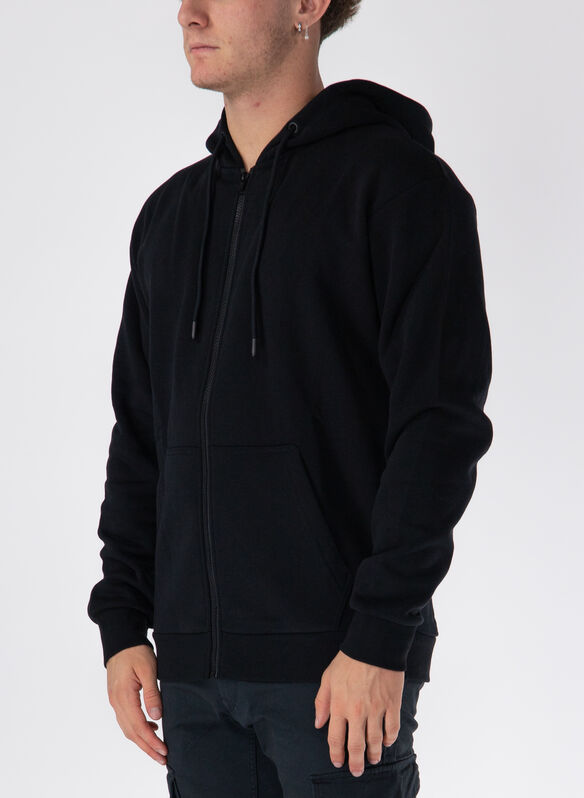 FELPA CON CAPPUCCIO FULL ZIP, BLACK, medium