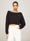 FELPA CROP ESSENTIAL CON SCOLLO A BARCA, BDS BLK, thumb