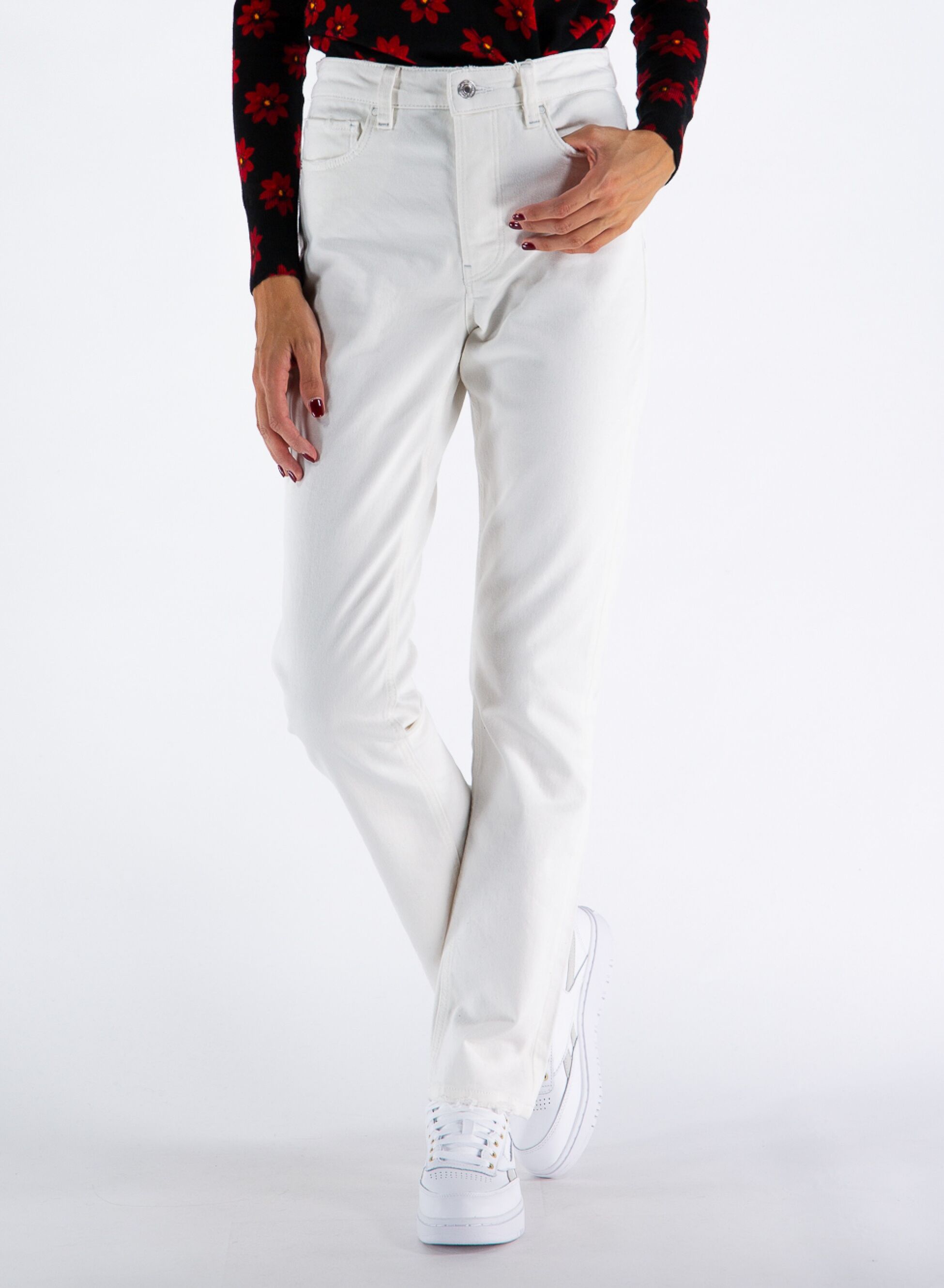 Pantalone Bull Sfrangiato Vita Alta donna jeans bianco